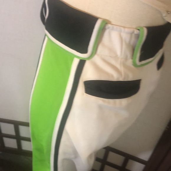 Boombah baseball pants white with green and navy stripes big belt loops - Picture 4 of 8